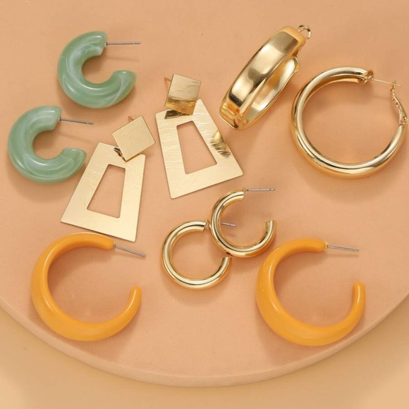 New 5pairs Geo Decor Earrings gold - Picture 1 of 3